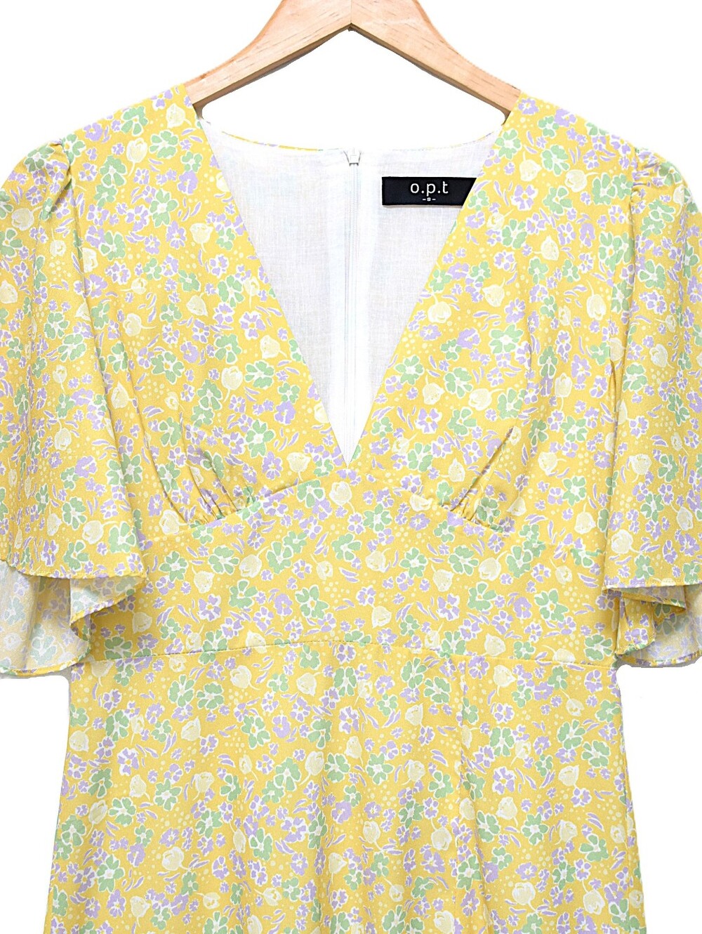 Anthropologie OPT enata Yellow Floral Flutter Sleeve High Slit Midi Dress Sz S - Picture 4 of 12